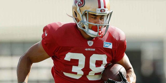 SANTA CLARA, CA - AUGUST 7: Jarryd Hayne #38 of the San Francisco 49ers runs drills during a practice session at Levi's Stadium on August 7, 2015 in Santa Clara, California. Hayne formerly played professional rugby league in Australia for the Parramatta Eels. (Photo by Lachlan Cunningham/Getty Images)