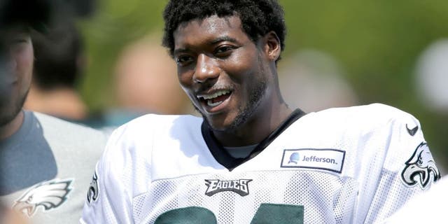 Philadelphia Eagles' Byron Maxwell moves off the field after practice at NFL football training camp, Friday, Aug. 7, 2015, in Philadelphia. (AP Photo/Matt Rourke)