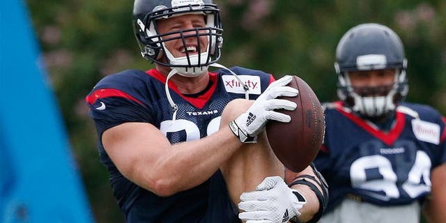 Aug 7, 2015; Richmond, VA, USA; Houston Texans defensive end J.J. Watt (99) warms up during joint practice with the Washington Redskins as part of day eight of training camp at Bon Secours Washington Redskins Training Center. Mandatory Credit: Amber Searls-USA TODAY Sports