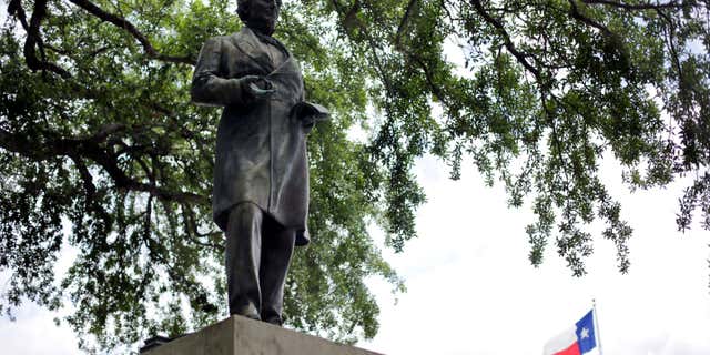 May 5, 2015: A statue of Jefferson Davis is seen on the University of Texas campus in Austin, Texas.