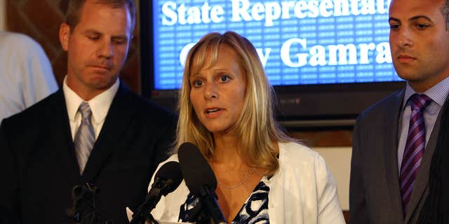 Aug. 14, 2015: Representative Cindy Gamrat addresses the media with an apology at Abood Law Firm in Lansing, Mich.
