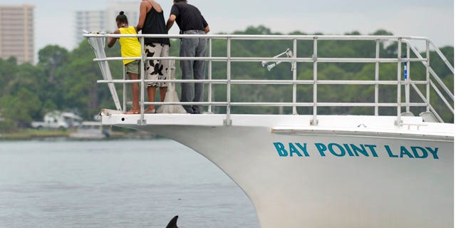 Aug. 15: President Obama, first lady Michelle Obama, and their daughter Sasha watch a porpoise as they take a boat ride in St. Andrews Bay in Panama City Beach, Fla.