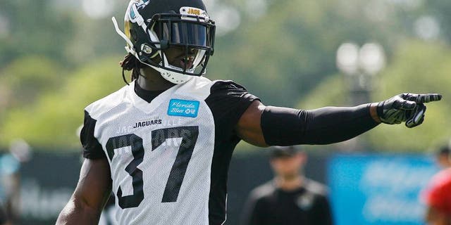 May 28, 2015; Jacksonville, FL, USA; Jacksonville Jaguars safety Johnathan Cyprien (37) oiubts during OTAs at the Florida Blue Health and Wellness Practice Fields. Mandatory Credit: Phil Sears-USA TODAY Sports