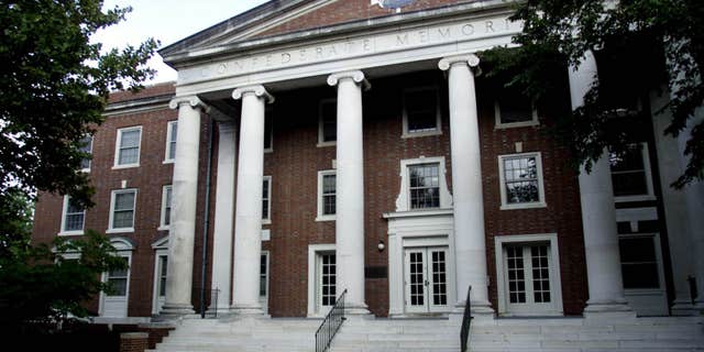 FILE - This Sept. 30, 2003, file photo, shows the exterior of a dormitory at Vanderbilt University in Nashville, Tenn., is inscribed with the name Confederate Memorial Hall.