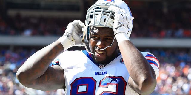 Sep 7, 2014; Chicago, IL, USA; Buffalo Bills defensive end Jarius Wynn (92) during the second half at Soldier Field. Mandatory Credit: Mike DiNovo-USA TODAY Sports