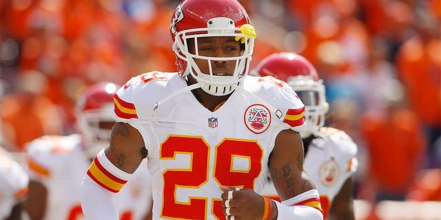 Sep 14, 2014; Denver, CO, USA; Kansas City Chiefs safety Eric Berry (29) before the game against the Denver Broncos at Sports Authority Field at Mile High. Mandatory Credit: Chris Humphreys-USA TODAY Sports