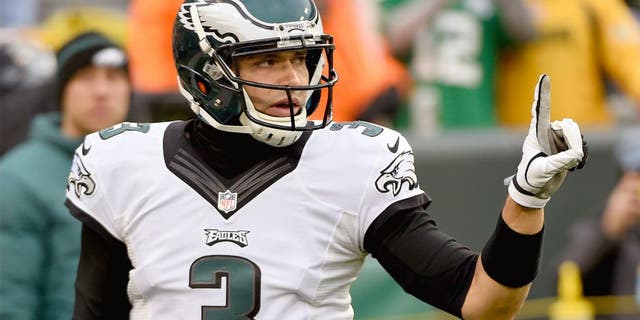 Nov 16, 2014; Green Bay, WI, USA; Philadelphia Eagles quarterback Mark Sanchez (3) warms up before the game against the Green Bay Packers at Lambeau Field. Mandatory Credit: Benny Sieu-USA TODAY Sports