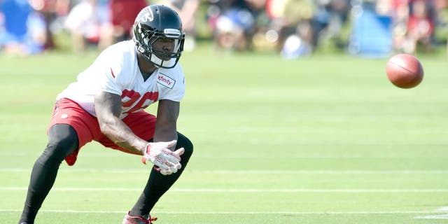 Jul 31, 2015; Flowery Branch, GA, USA; Atlanta Falcons running back Tevin Coleman (26) waits for a pass during training camp at Flowery Branch Training Facility. Mandatory Credit: Dale Zanine-USA TODAY Sports