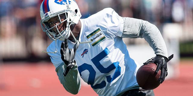 Jul 31, 2015; Pittsford, NY, USA; Buffalo Bills running back LeSean McCoy (25) turns up field after catching a pass during training camp at St. John Fisher College. Mandatory Credit: Mark Konezny-USA TODAY Sports