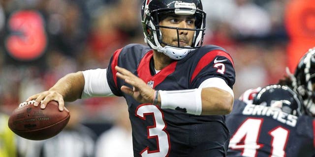 Aug 16, 2014; Houston, TX, USA; Houston Texans quarterback Tom Savage (3) attempts a pass during the second quarter against the Atlanta Falcons at NRG Stadium. Mandatory Credit: Troy Taormina-USA TODAY Sports