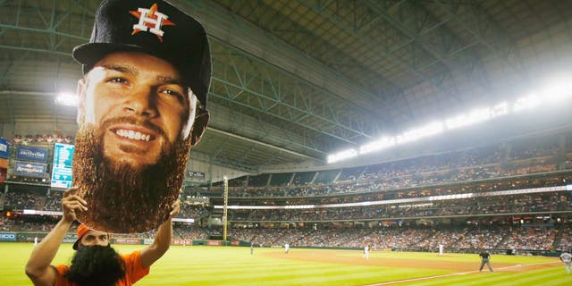 HOUSTON, TX - AUGUST 19: A Dallas Keuchel fan cheers in left field during the fifth inning of the game between the Houston Astros and the Tampa Bay Rays at Minute Maid Park on August 19, 2015 in Houston, Texas. (Photo by Scott Halleran/Getty Images)