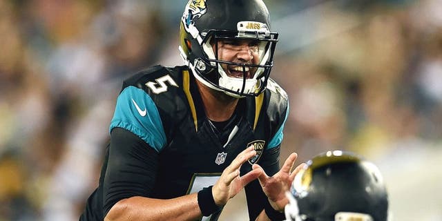JACKSONVILLE, FL - AUGUST 14: Blake Bortles #5 of the Jacksonville Jaguars calls for the ball during a preseason game against the Pittsburgh Steelers at EverBank Field on August 14, 2015 in Jacksonville, Florida. (Photo by Stacy Revere/Getty Images)