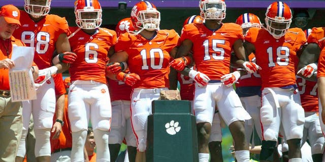 Apr 11, 2015; Clemson, SC, USA; Clemson Tigers players prior to the Clemson spring game at Clemson Memorial Stadium. Mandatory Credit: Joshua S. Kelly-USA TODAY Sports