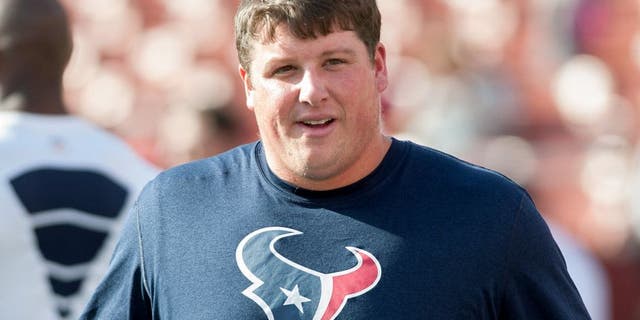 Oct 6, 2013; San Francisco, CA, USA; Houston Texans guard Ben Jones (60) looks on during warmups before the game against the San Francisco 49ers at Candlestick Park. Mandatory Credit: Ed Szczepanski-USA TODAY Sports