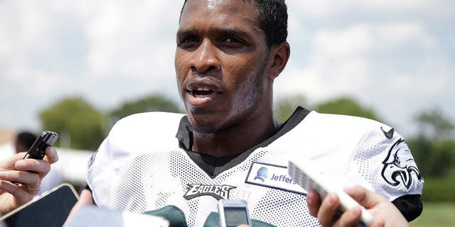Philadelphia Eagles' Eric Rowe speaks with members of the media after a joint practice with the Baltimore Ravens at the Eagles' NFL football training camp, Wednesday, Aug. 19, 2015, in Philadelphia. (AP Photo/Matt Rourke)