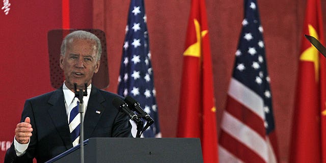 Aug 21: U.S. Vice President Joe Biden's head is framed by the teleprompter as he delivers a speech at Sichuan University in Chengdu in southwestern China's Sichuan province.