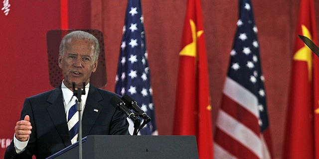 Aug 21: U.S. Vice President Joe Biden's head is framed by the teleprompter as he delivers a speech at Sichuan University in Chengdu in southwestern China's Sichuan province.