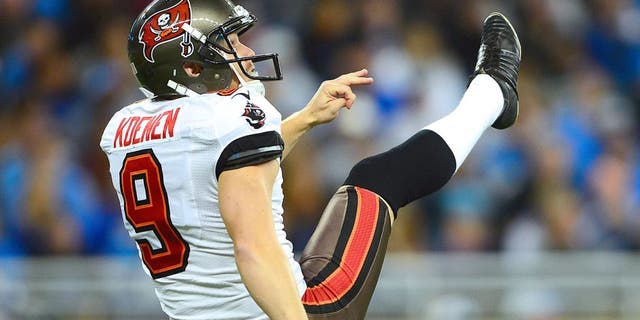 Nov 24, 2013; Detroit, MI, USA; Tampa Bay Buccaneers punter Michael Koenen (9) against the Detroit Lions at Ford Field. Mandatory Credit: Andrew Weber-USA TODAY Sports