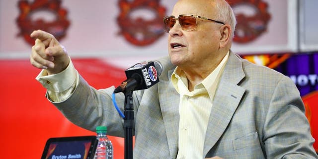 FORT WORTH, TX - APRIL 11: Speedway Motorsports Inc. owner/CEO Bruton Smith speaks to the media at Texas Motor Speedway on April 11, 2013 in Fort Worth, Texas. (Photo by Ronald Martinez/Getty Images for Texas Motor Speedway)