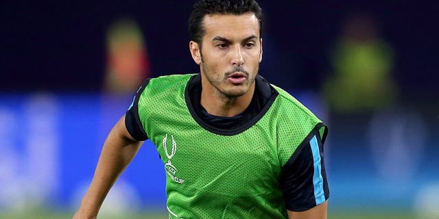 TBILISI, GEORGIA - AUGUST 10: Pedro of Barcelona in action during a training session ahead of the UEFA Super Cup match between Barcelona and Sevilla FC at Dinamo Stadium on August 10, 2015 in Tbilisi, Georgia. (Photo by Chris Brunskill/Getty Images)