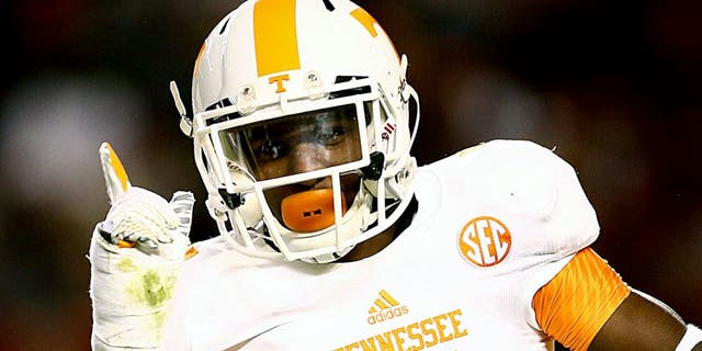 COLUMBIA, SC - NOVEMBER 01: Rashaan Gaulden #7 of the Tennessee Volunteers reacts after a play against the South Carolina Gamecocks during their game at Williams-Brice Stadium on November 1, 2014 in Columbia, South Carolina. (Photo by Streeter Lecka/Getty Images)