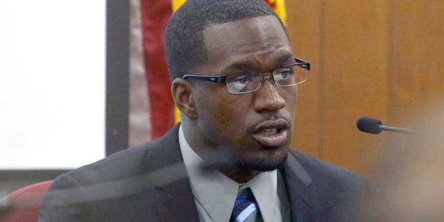 In this photo taken on Thursday, Aug. 20, 2015, Sam Ukwuachu takes the stand during his trial at WacoÃs 54th State District Court, in Waco, Texas. The one-time All-American who transferred to play football at Baylor University has been convicted of sexually assaulting a fellow student athlete in 2013. (Jerry Larson/Waco Tribune-Herald via AP) MANDATORY CREDIT