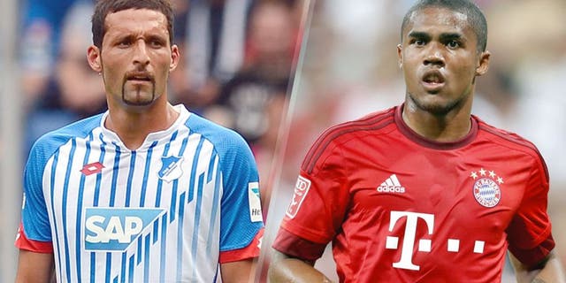 L - SINSHEIM, GERMANY - AUGUST 01: Kevin Kuranyi of Hoffenheim reacts during the friendly match between 1899 Hoffenheim and AFC Bournemouth at Wirsol Rhein-Neckar-Arena on August 1, 2015 in Sinsheim, Germany. (Photo by Daniel Kopatsch/Getty Images) R - Douglas Costa of FC Bayern Munchen during the AUDI Cup final match between Real Madrid and FC Bayern Munich on August 5, 2015 at the Allianz Arena in Munich, Germany(Photo by VI Images via Getty Images)