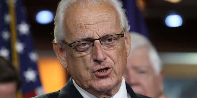 June 16, 2015: Rep. Bill Pascrell, D-N.J., accompanied by fellow House Democrats, gestures during a news conference on Capitol Hill in Washington.