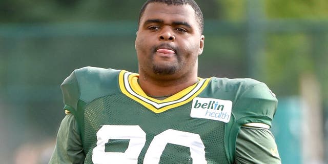 Jul 30, 2014; Green Bay, WI, USA; Green Bay Packer defensive tackle B.J. Raji during training camp at Ray Nitschke Field. Mandatory Credit: Benny Sieu-USA TODAY Sports