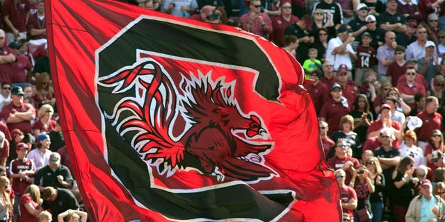 Nov 2, 2013; Columbia, SC, USA; The South Carolina Gamecocks flag is ran across the endzone after a score during the game against the Mississippi State Bulldogs at Williams-Brice Stadium. The Gamecocks defeated the Bulldogs 34-16. Mandatory Credit: Jeremy Brevard-USA TODAY Sports