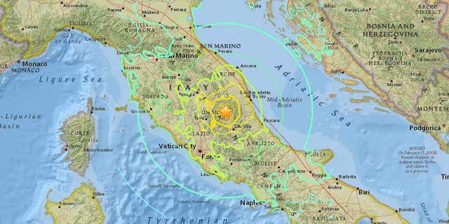Map showing where Italy quake struck.