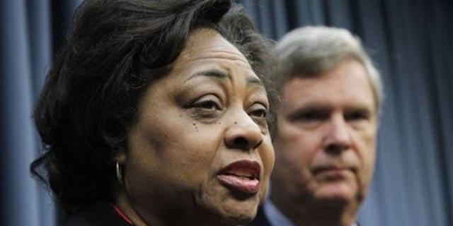 Aug. 24, 2010: Former Agriculture Department official Shirley Sherrod with Agriculture Secretary Tom Vilsack speaks during a news conference at the Agriculture Department in Washington, D.C.