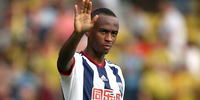 WATFORD, ENGLAND - AUGUST 15: Saido Berahino of West Bromwich Albion waves after the Barclays premier League match between Watford and West Bromwich Albion at Vicarage Road on August 15, 2015 in Watford, England. (Photo by Catherine Ivill - AMA/Getty Images)
