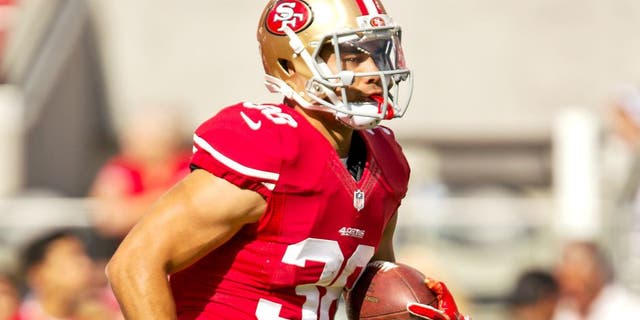 SANTA CLARA, CA - AUGUST 23: Running back Jarryd Hayne #38 of the San Francisco 49ers picks up a step during pregame drills before a preseason game against the Dallas Cowboys on August 23, 2015 at Levi's Stadium in Santa Clara, California. (Photo by Brian Bahr/Getty Images)