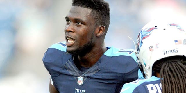 Aug 23, 2015; Nashville, TN, USA; Tennessee Titans receiver Dorial Green-Beckham (17) prior to the game against the St. Louis Rams at Nissan Stadium. Mandatory Credit: Christopher Hanewinckel-USA TODAY Sports