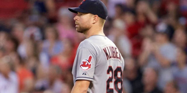 Aug 19, 2015; Boston, MA, USA; Boston Red Sox first baseman Travis Shaw (47) rounds the bases after hitting a home run against Cleveland Indians starting pitcher Corey Kluber (28) in the second inning at Fenway Park. Mandatory Credit: David Butler II-USA TODAY Sports