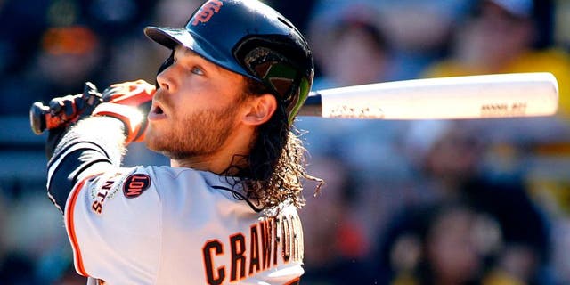 PITTSBURGH, PA - AUGUST 22: Brandon Crawford #35 of the San Francisco Giants in action during the game against the Pittsburgh Pirates at PNC Park on August 22, 2015 in Pittsburgh, Pennsylvania. (Photo by Justin K. Aller/Getty Images)