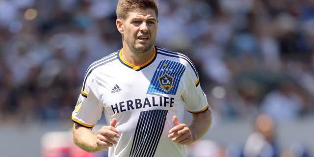 LOS ANGELES, CA - AUGUST 23: #8 Steven Gerrard of LA Galaxy during the MLS match between Los Angeles Galaxy and New York City FC at StubHub Center on August 23, 2015 in Los Angeles, California. (Photo by Matthew Ashton - AMA/Getty Images)