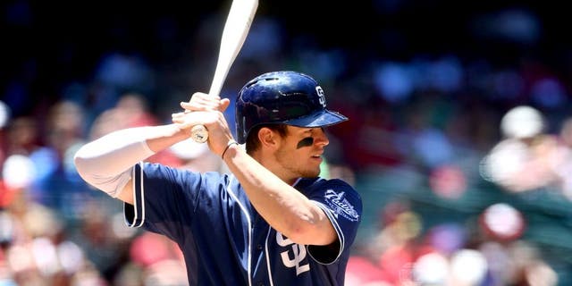 May 10, 2015; Phoenix, AZ, USA; San Diego Padres first baseman Wil Myers against the Arizona Diamondbacks at Chase Field. Mandatory Credit: Mark J. Rebilas-USA TODAY Sports