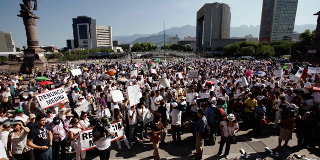 Aug. 28: People demonstrate during a protest in Monterrey, northern Mexico.