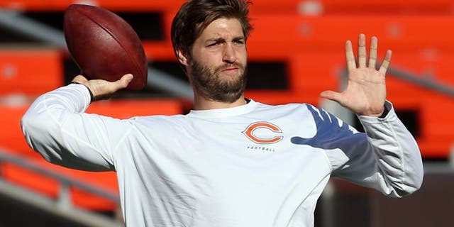 Aug 28, 2014; Cleveland, OH, USA; Chicago Bears quarterback Jay Cutler (6) warms up before a game against the Cleveland Browns at FirstEnergy Stadium. Mandatory Credit: Ron Schwane-USA TODAY Sports