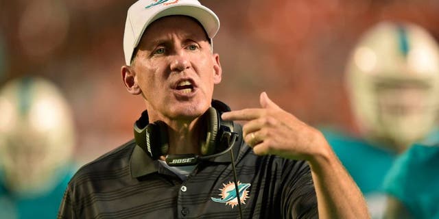 Aug 28, 2014; Miami Gardens, FL, USA; Miami Dolphins head coach Joe Philbin during the second quarter of the game against the St. Louis Rams at Sun Life Stadium. Mandatory Credit: Brad Barr-USA TODAY Sports