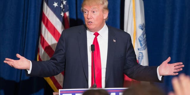 DUBUQUE, IA - AUGUST 25: Republican presidential candidate Donald Trump speaks at a press conference which he held before his campaign event at the Grand River Center on August 25, 2015 in Dubuque, Iowa. Trump leads most polls in the race for the Republican presidential nomination. (Photo by Scott Olson/Getty Images)