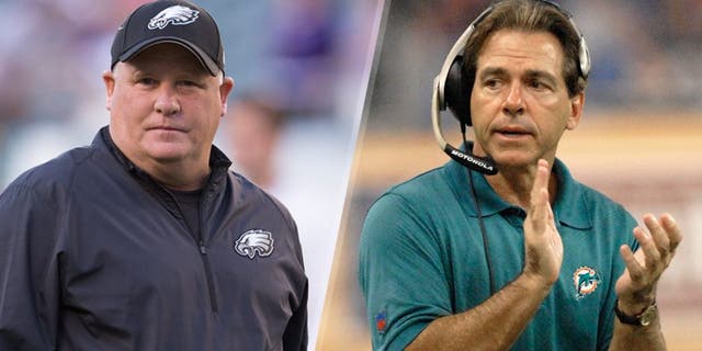 PHILADELPHIA, PA - AUGUST 22: Head coach Chip Kelly of the Philadelphia Eagles looks on prior to the game against the Baltimore Ravens on August 22, 2015 at Lincoln Financial Field in Philadelphia, Pennsylvania. (Photo by Mitchell Leff/Getty Images) Miami Dolphins coach Nick Saban on the sidelines against the Detroit Lions in a Thanksgiving Day game Nov. 23, 2006 in Detroit. The Dolphins won 21 - 10. (Photo by Al Messerschmidt/Getty Images)
