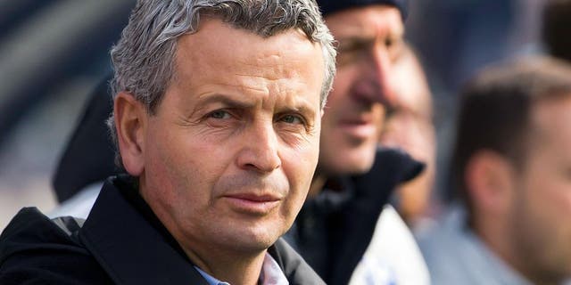 Mar 21, 2015; Foxborough, MA, USA; Montreal Impact coach Frank Klopas looks on before their game against the New England Revolution's 0-0 tie with the Montreal Impact at Gillette Stadium. Mandatory Credit: Winslow Townson-USA TODAY Sports