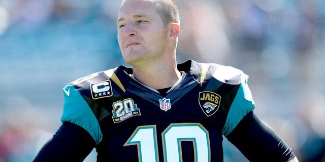 Oct 19, 2014; Jacksonville, FL, USA; Jacksonville Jaguars kicker Josh Scobee (10) at EverBank Field. Mandatory Credit: Richard Dole-USA TODAY Sports