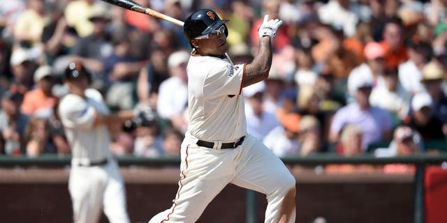 SAN FRANCISCO, CA - AUGUST 30: Marlon Byrd #6 of the San Francisco Giants hits an rbi double scoring Brandon Belt #9 against the St. Louis Cardinals in the bottom of the six inning at AT&T Park on August 30, 2015 in San Francisco, California. (Photo by Thearon W. Henderson/Getty Images)
