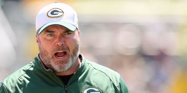 Aug 23, 2015; Pittsburgh, PA, USA; Green Bay Packers head coach Mike McCarthy reacts on the sidelines against the Pittsburgh Steelers during the second quarter at Heinz Field. Mandatory Credit: Charles LeClaire-USA TODAY Sports