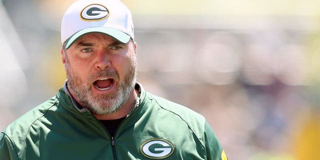 Aug 23, 2015; Pittsburgh, PA, USA; Green Bay Packers head coach Mike McCarthy reacts on the sidelines against the Pittsburgh Steelers during the second quarter at Heinz Field. Mandatory Credit: Charles LeClaire-USA TODAY Sports