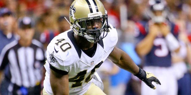 Aug 30, 2015; New Orleans, LA, USA; New Orleans Saints defensive back Delvin Breaux (40) against the Houston Texans during the first half of a preseason game at the Mercedes-Benz Superdome. Mandatory Credit: Derick E. Hingle-USA TODAY Sports